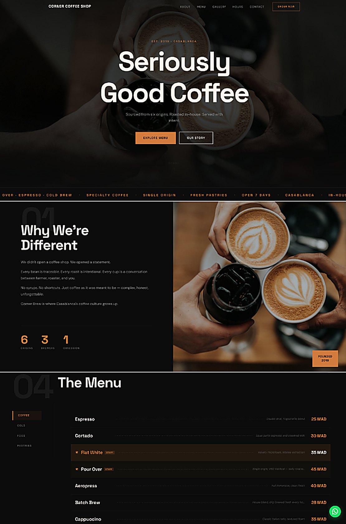 Démo — site Corner Coffee Shop